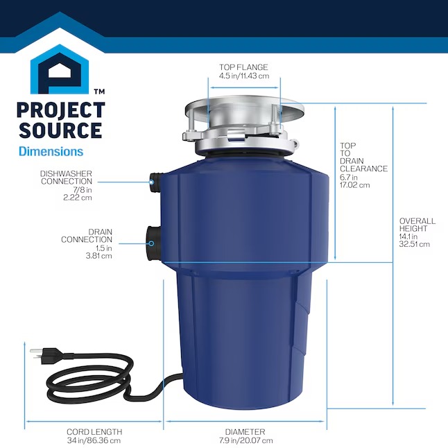 Project Source PSD-90 Continuous feed 3 4-HP Septic Safe Corded Garbage Disposal with Noise Insulation12_11zon Project Source PSD-90 Continuous feed 3/4-HP Septic Safe Corded Garbage Disposal with Noise Insulation