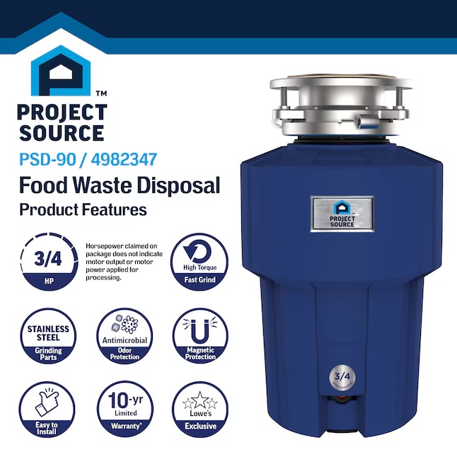 Project Source PSD-90 Continuous feed 3 4-HP Septic Safe Corded Garbage Disposal with Noise Insulation2_11zon Project Source PSD-90 Continuous feed 3/4-HP Septic Safe Corded Garbage Disposal with Noise Insulation