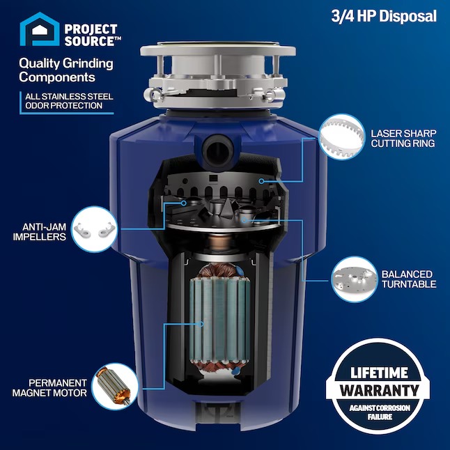 Project Source PSD-90 Continuous feed 3 4-HP Septic Safe Corded Garbage Disposal with Noise Insulation5_11zon Project Source PSD-90 Continuous feed 3/4-HP Septic Safe Corded Garbage Disposal with Noise Insulation
