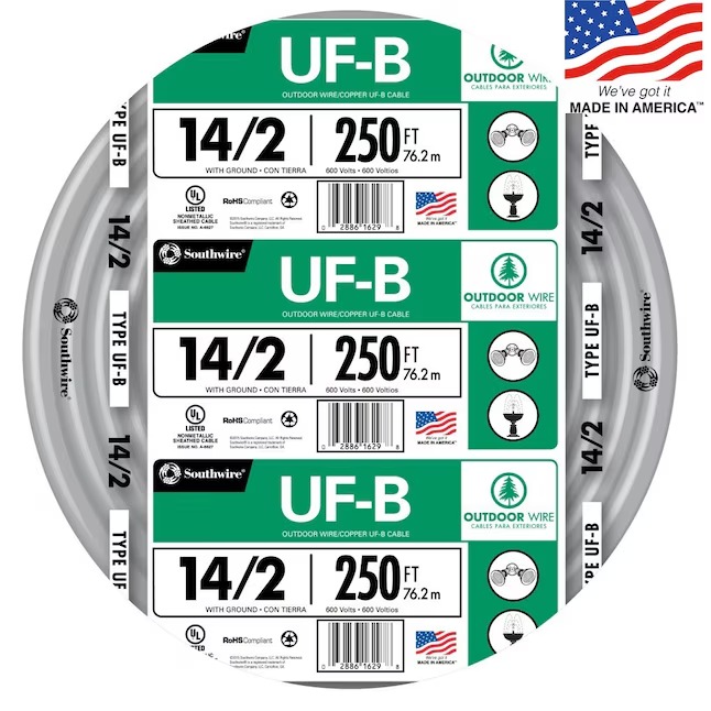 Southwire 250-ft 14 2 Solid UF-B Wire W G ( By-the-roll )_11zon Southwire 250-ft 14 / 2 Solid UF-B Wire W/G ( By-the-roll )