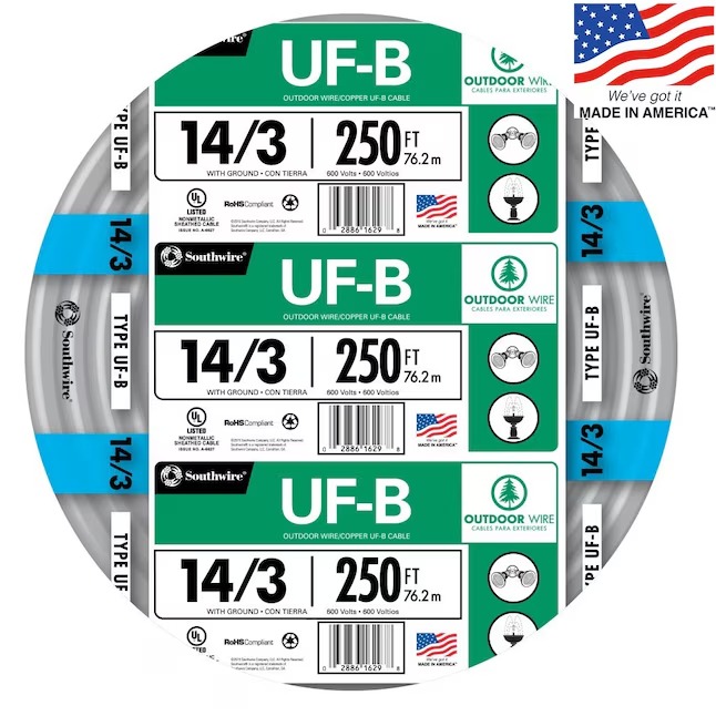 Southwire 250-ft 14 3 Solid UF-B Wire W G ( By-the-roll )_11zon Southwire 250-ft 14 / 3 Solid UF-B Wire W/G ( By-the-roll )