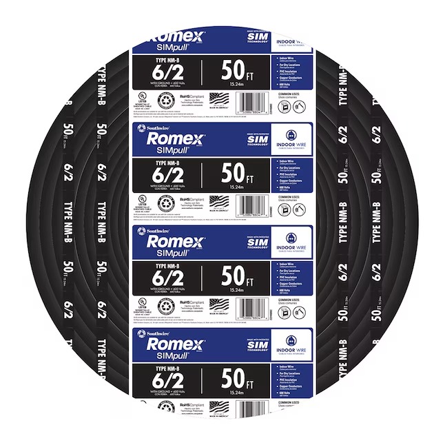 Southwire 50-ft 6 2 Romex SIMpull Solid Indoor CU NM-B W G Individual pack ( By-the-roll )_11zon Southwire 50-ft 6 / 2 / Romex SIMpull Solid Indoor CU NM-B W/G Individual pack ( By-the-roll )