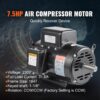 VEVOR 7.5HP Air Compressor Motor, 230V 31.6 Amps Electric Motor, 3450RPM 184T Frame, 1-1/8" Keyed Shaft, 2.75" Shaft Length for Air Compressors, Single Phase, CCW/CCW (Factory Setting is CCW)