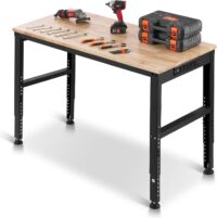 VEVOR Adjustable Workbench, 48 x 20-inch Heavy Duty Work Bench with 28.5-38.3 Inches Height Adjustment, 2000 lbs Capacity Garage Workbench with Power Outlets, Suitable for Office, Garage, Workshop