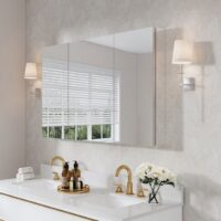 WELLFOR EX-CJ3648 Ravo Medicine Cabinet 48-in x 30-in Surface/Recessed Mount Silver Mirrored Rectangle Soft Close Medicine Cabinet