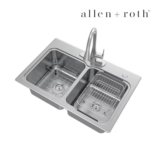 allen + roth VT3322LA0 Hoffman Drop-in or undermount 33-in x 22-in Stainless steel Double equal bowl 20 -Gauge Kitchen Sink All-in-One Kit12_11zon allen + roth VT3322LA0 Hoffman Drop-in or undermount 33-in x 22-in Stainless steel Double equal bowl 20 -Gauge Kitchen Sink All-in-One Kit