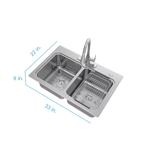 allen + roth VT3322LA0 Hoffman Drop-in or undermount 33-in x 22-in Stainless steel Double equal bowl 20 -Gauge Kitchen Sink All-in-One Kit4_11zon allen + roth VT3322LA0 Hoffman Drop-in or undermount 33-in x 22-in Stainless steel Double equal bowl 20 -Gauge Kitchen Sink All-in-One Kit