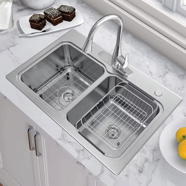 allen + roth VT3322LA0 Hoffman Drop-in or undermount 33-in x 22-in Stainless steel Double equal bowl 20 -Gauge Kitchen Sink All-in-One Kit5_11zon allen + roth VT3322LA0 Hoffman Drop-in or undermount 33-in x 22-in Stainless steel Double equal bowl 20 -Gauge Kitchen Sink All-in-One Kit