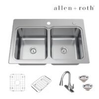 allen + roth VT3322LA0 Hoffman Drop-in or undermount 33-in x 22-in Stainless steel Double equal bowl 20 -Gauge Kitchen Sink All-in-One Kit