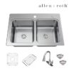 allen + roth VT3322LA0 Hoffman Drop-in or undermount 33-in x 22-in Stainless steel Double equal bowl 20 -Gauge Kitchen Sink All-in-One Kit allen + roth VT3322LA0 Hoffman Drop-in or undermount 33-in x 22-in Stainless steel Double equal bowl 20 -Gauge Kitchen Sink All-in-One Kit