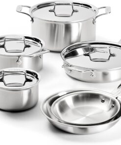 All-Clad D5 Brushed 5 Ply Stainless Steel Cookware Set 10 Piece w/ Frying Pans, Pots and Pans Set, Induction, Oven Broiler Safe 600F, Silver