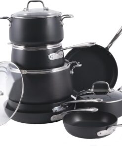 All-Clad HA1 Hard Anodized Nonstick Cookware Set 13 Piece Induction Oven Broiler Safe 500F, Lid Safe 350F Pots and Pans Black