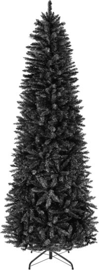 Best Choice Products 12ft Black Artificial Holiday Christmas Pencil Tree for Home, Office, Party Decoration w/ 1,800 Tips, Metal Hinges & Base