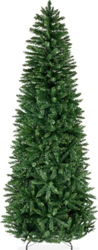 Best Choice Products Unlit Pencil Christmas Tree, 12ft Premium Artificial Tree, Realistic Spruce Holiday Decor w/ 1,818 Branch Tips, Metal Base