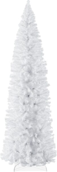 Best Choice Products White Pencil Christmas Tree 12ft Unlit Slim Decoration Without Lights, Skinny Premium Holiday Decor, Metal Stand, Easy Assembly