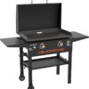 Blackstone 1883 Original 28” Griddle with Integrated Protective Hood and Counter Height Side Shelves, Powder Coated Steel, Black