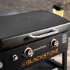 Blackstone 1883 Original 28” Griddle with Integrated Protective Hood and Counter Height Side Shelves, Powder Coated Steel, Black