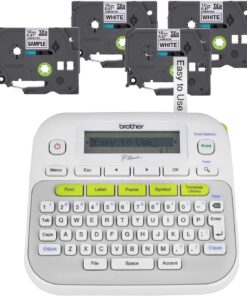 Brother P-Touch, PTD210, Easy-to-Use Label Maker Bundle (4 Label Tapes Included), White, Small