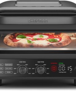 CHEFMAN Indoor Pizza Oven - Makes 12 Inch Pizzas in Minutes, Heats up to 800°F - Countertop Electric Pizza Maker with 5 Touchscreen Presets, Pizza Stone and Peel Included - Stainless Black