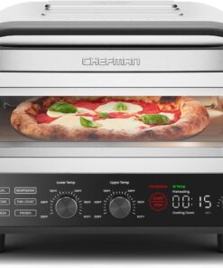 CHEFMAN Indoor Pizza Oven - Makes 12 Inch Pizzas in Minutes, Heats up to 800°F - Countertop Electric Pizza Maker with 5 Touchscreen Presets, Pizza Stone and Peel Included - Stainless Steel