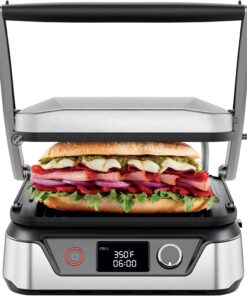 Chefman 5-in-1 Digital Panini Press Grill Sandwich Maker and Griddle Grill Combo with Removable, Reversible Dishwasher-Safe Grilling Plates, Opens 180° for Indoor BBQ /Flat Top Grill, Stainless steel