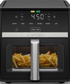 Chefman Air Fryer TurboFry 9-Qt, 6-in-1 High-Powered 450°F Cooking for Crispier French Fries, Chicken, and Onion Rings, XL Windowed Basket, Air Fry, Bake, Broil, Reheat, Dehydrate, Defrost – Black