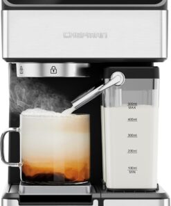 Chefman CaféMaster Pro Espresso Machine, Brew Single or Double Shots, Coffee Maker with Built-In Milk Frother for Cappuccino & Latte, XL 1.8 Liter Removable Water Reservoir - Stainless Steel