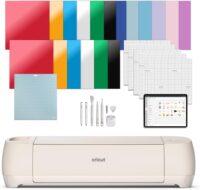 Cricut Explore 4 - Smart Cutting Machine (Seashell) | Engagement Bundle - Includes Smart Vinyl, Cardstock, Transfer Tape, Iron On HTV, Mat, Pens, Tool Kit, & 25 Images in Design Space App