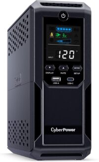 CyberPower CP1500AVRLCD3 Intelligent LCD UPS System, 1500VA/900W, 12 Outlets, 2 USB Ports, AVR, Mini Tower, Black