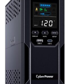 CyberPower CP1500AVRLCD3 Intelligent LCD UPS System, 1500VA/900W, 12 Outlets, 2 USB Ports, AVR, Mini Tower, Black