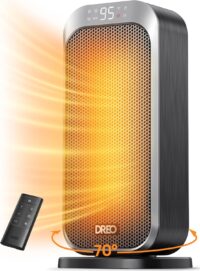Dreo Quiet Space Heater, 1500W Portable Heaters for Indoor Use with Remote, 70° Oscillation, Fast and Safety Electric PTC Ceramic for Desk Office Bedroom, 12H Timer, Silver