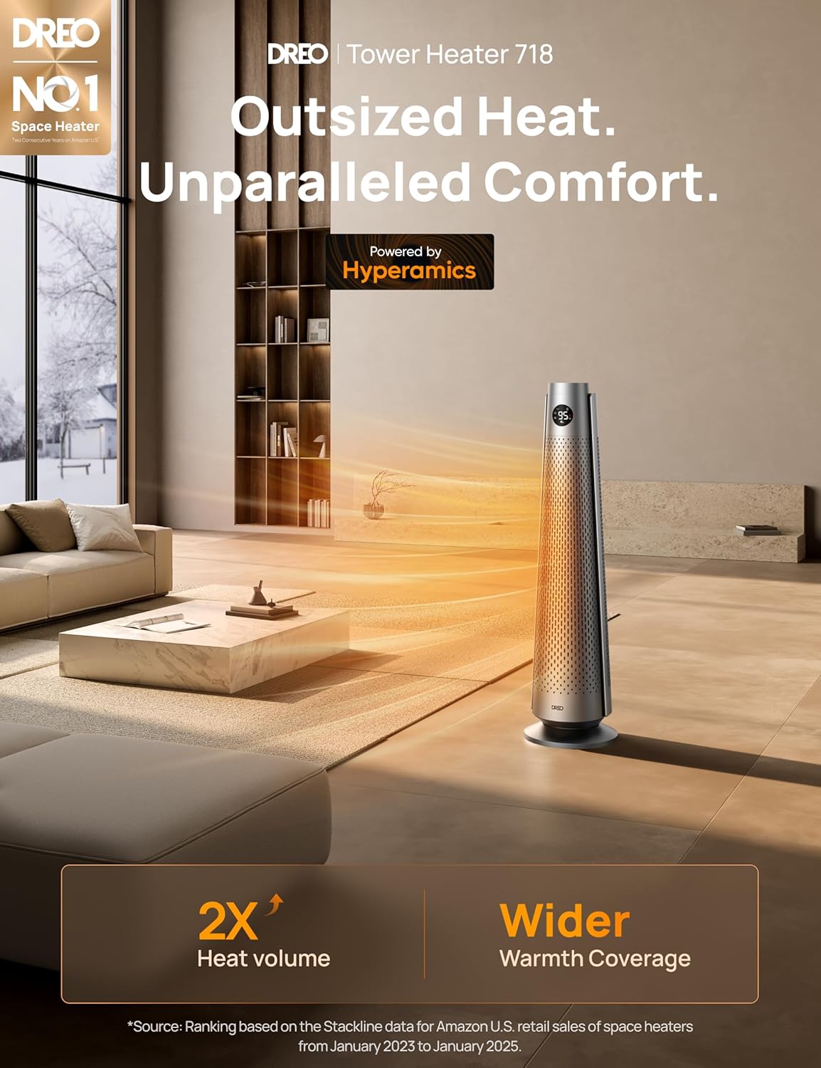 Dreo Space Heater Indoor, 30 Electric Heaters with Remote, 120° Oscillation, Adjustable Thermostat, 5 Heat & 3 Fan levels, 8 Safety Protections, 25dB Quiet, 1-12H Timer, Large Room Bedroom, Silver2 Dreo Space Heater Indoor, 30" Electric Heaters with Remote, 120° Oscillation, Adjustable Thermostat, 5 Heat & 3 Fan levels, 8 Safety Protections, 25dB Quiet, 1-12H Timer, Large Room Bedroom, Silver