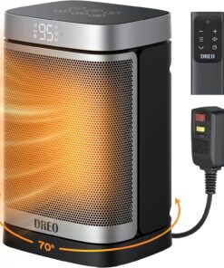 Dreo Space Heater for Bathroom and Indoor, Portable Heater, 1500W Safe and Quiet PTC Ceramic Heater, 41-95°F Digital Thermostat, 70°Oscillating, Remote, ALCI Safety Plug, 12h Timer, 5 Modes