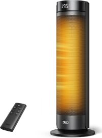 Dreo Space Heater for Large Room, 23 Inch Electric Heaters for Indoor Use, 8 Safe Protection Tower, 70° Oscillation, PTC Ceramic with Thermostat and Remote, Quiet, 12H Timer, Bedroom, Office, Black