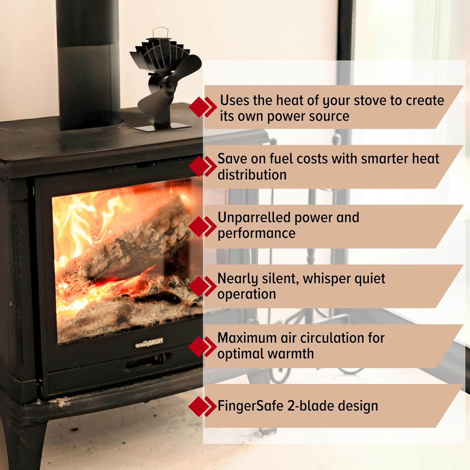 Ecofan UltrAir Heat Powered Stove Fan - Powerful Classic Design, High Performance, Perfect for Wood Stoves, 125 CFM - Circulates Warm Air Efficiently & Reduces Fuel Cost6 Ecofan AirMax Heat Powered Stove Fan - Powerful Classic Design, Exceptional Performance, Perfect for Wood Stoves, 175 CFM - Circulates Warm Air Efficiently & Reduces Fuel Cost