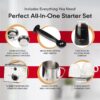 EspressoWorks All-In-One Espresso Machine with Milk Frother 7-Piece Set - Latte Maker Includes Grinder, Frothing Pitcher, Cups, Spoon and Tamper - Coffee Gifts (Stainless Steel)