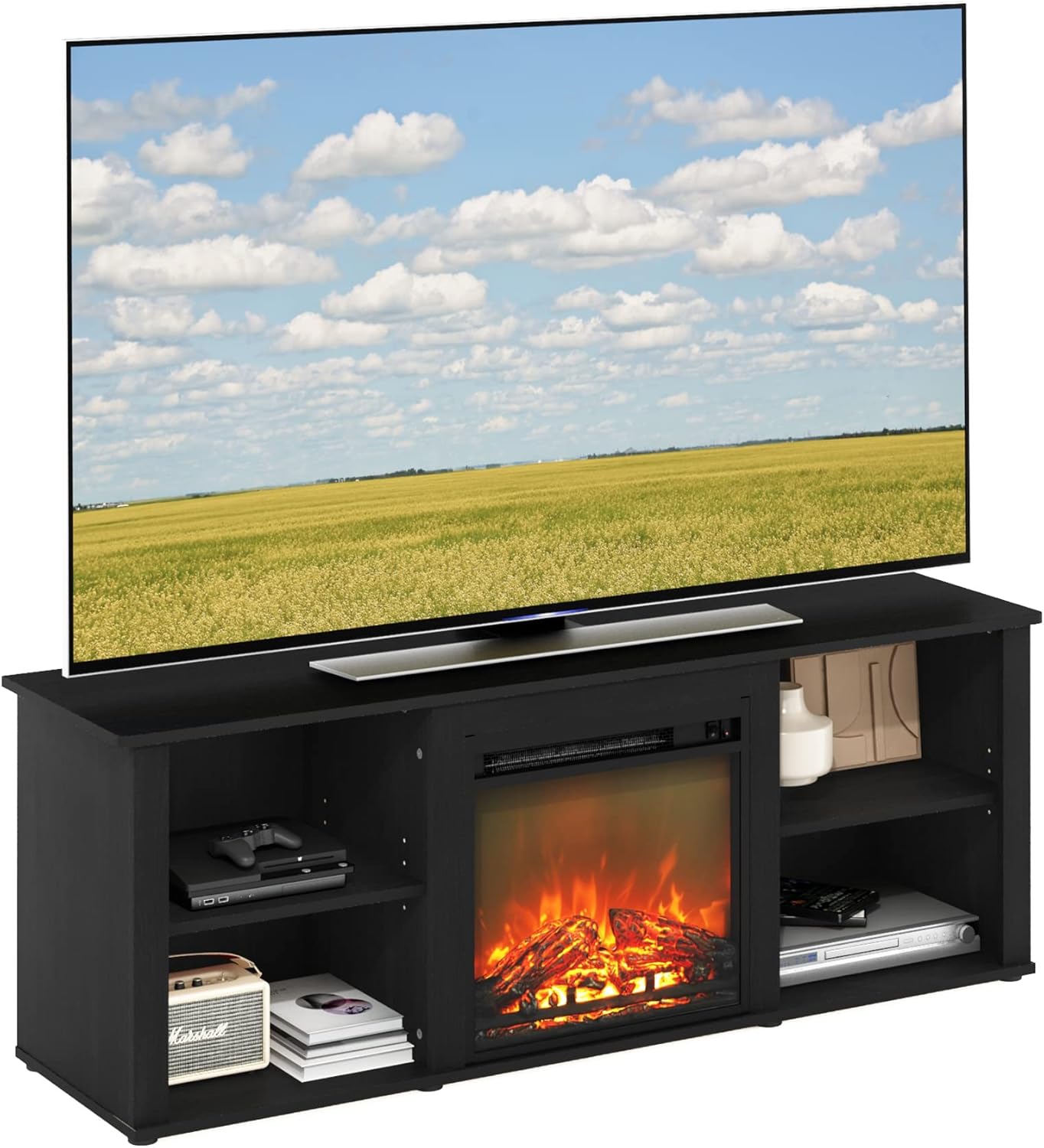 Furinno Classic 60 Inch TV Stand with Fireplace, Americano Furinno Classic 60 Inch TV Stand with Fireplace, Americano