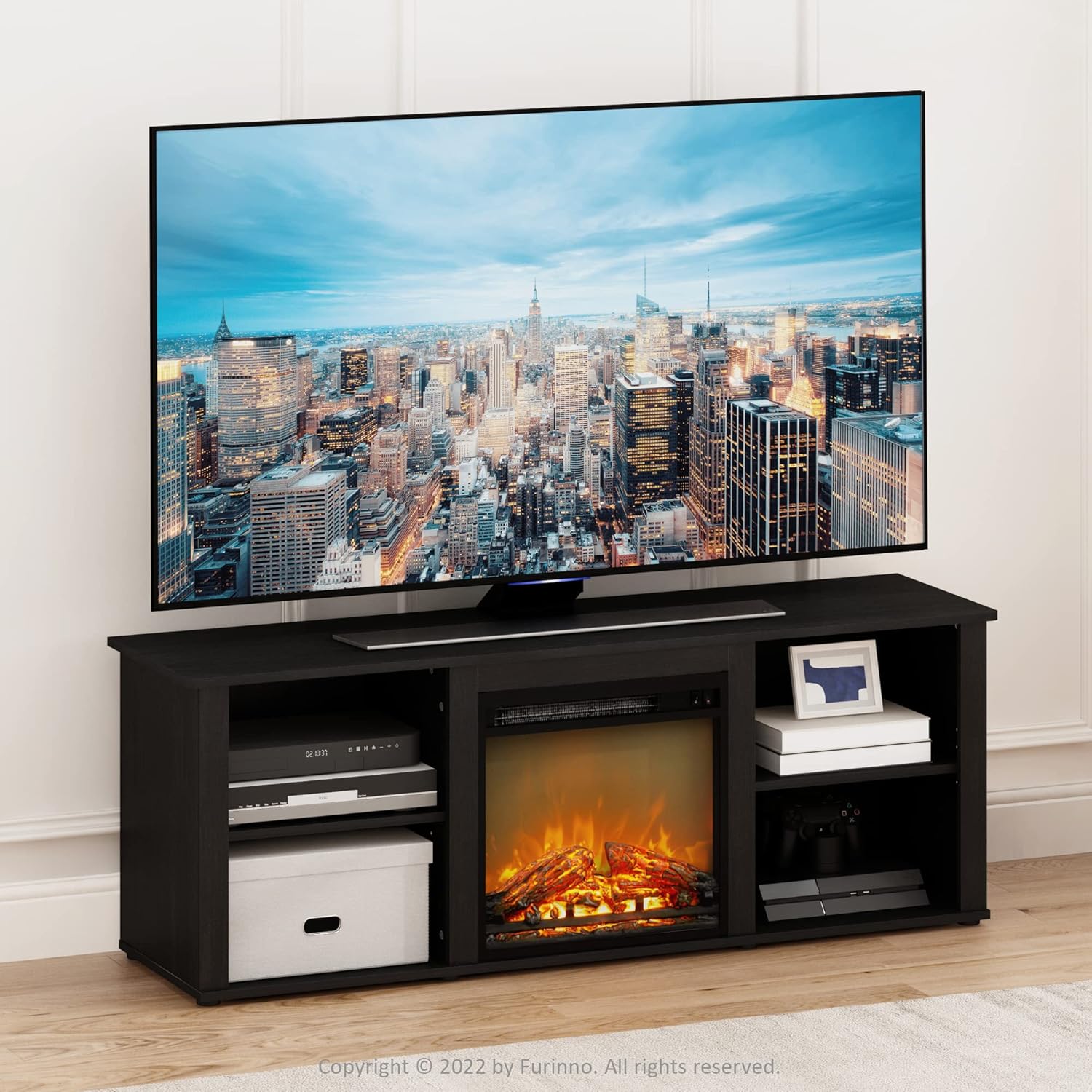 Furinno Classic 60 Inch TV Stand with Fireplace, Americano4 Furinno Classic 60 Inch TV Stand with Fireplace, Americano