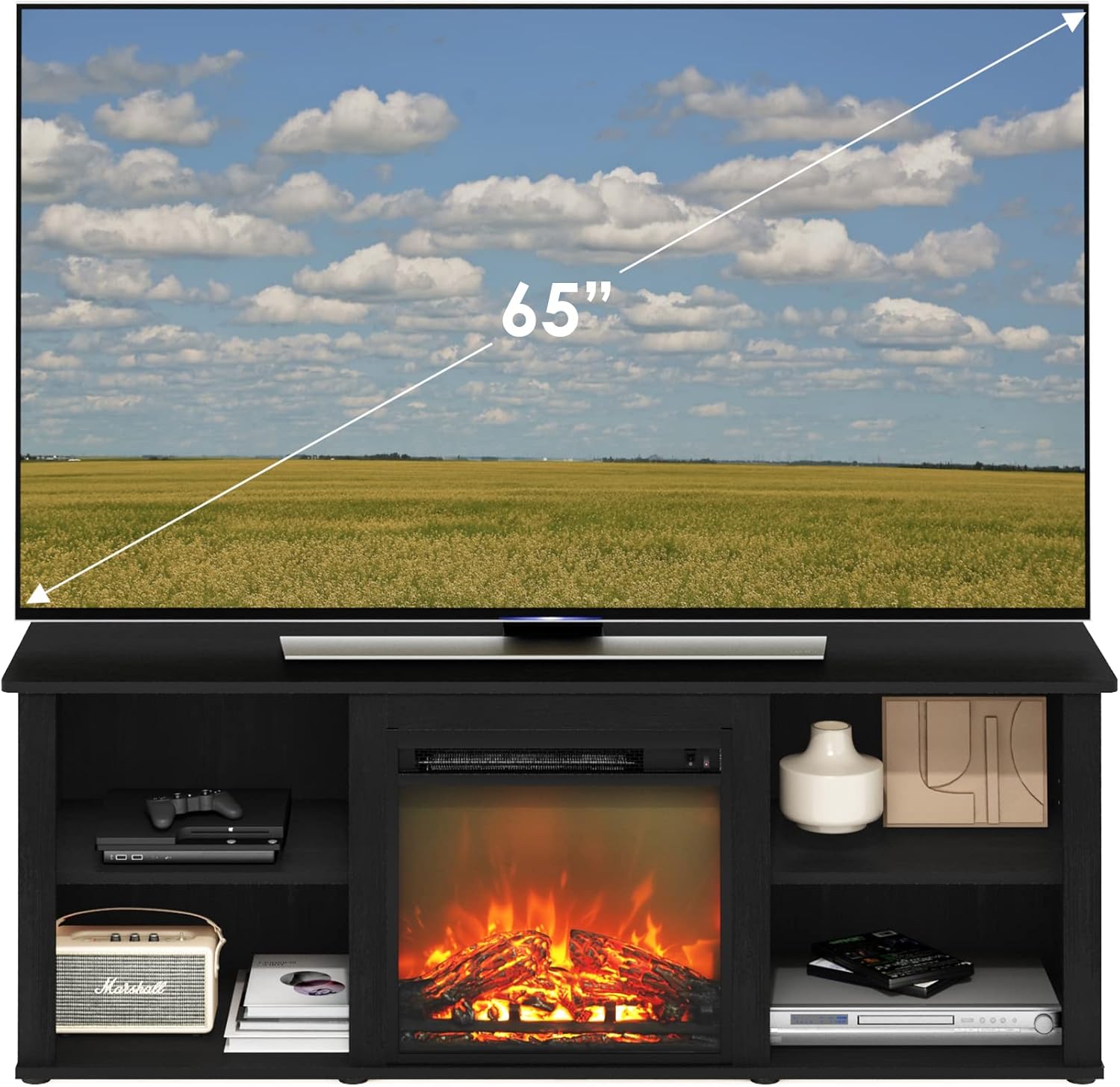 Furinno Classic 60 Inch TV Stand with Fireplace, Americano6 Furinno Classic 60 Inch TV Stand with Fireplace, Americano