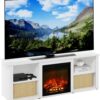 Furinno Classic 60 Inch TV Stand with Fireplace, Solid White
