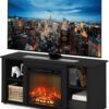 Furinno Jensen Entertainment Center Stand with Fireplace for TV up to 55 Inch, Americano, Corded Electric, Adjustable