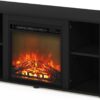 Furinno Jensen Entertainment Center Stand with Fireplace for TV up to 55 Inch, Americano, Corded Electric, Adjustable