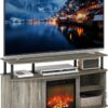 Furinno Jensen Living Room Fireplace Entertainment Center with Doors Storage Cabinet for TV up to 55 Inch, French Oak Grey/Black