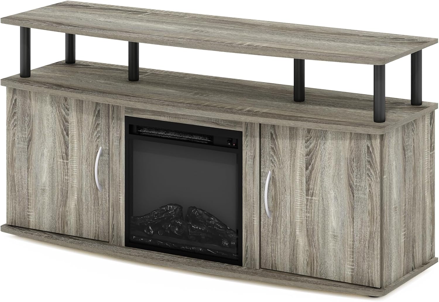 Furinno Jensen Living Room Fireplace Entertainment Center with Doors Storage Cabinet for TV up to 55 Inch, French Oak Grey Black25 Furinno Jensen Living Room Fireplace Entertainment Center with Doors Storage Cabinet for TV up to 55 Inch, French Oak Grey/Black