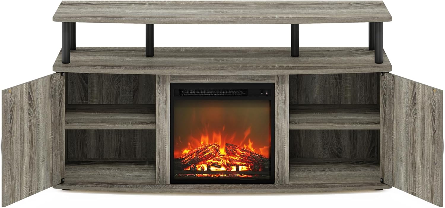 Furinno Jensen Living Room Fireplace Entertainment Center with Doors Storage Cabinet for TV up to 55 Inch, French Oak Grey Black5 Furinno Jensen Living Room Fireplace Entertainment Center with Doors Storage Cabinet for TV up to 55 Inch, French Oak Grey/Black