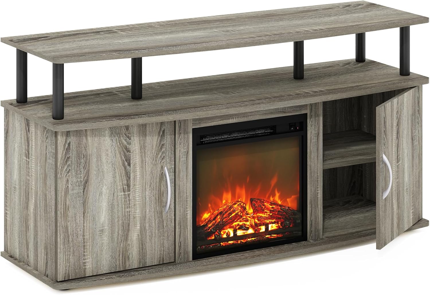 Furinno Jensen Living Room Fireplace Entertainment Center with Doors Storage Cabinet for TV up to 55 Inch, French Oak Grey Black7 Furinno Jensen Living Room Fireplace Entertainment Center with Doors Storage Cabinet for TV up to 55 Inch, French Oak Grey/Black