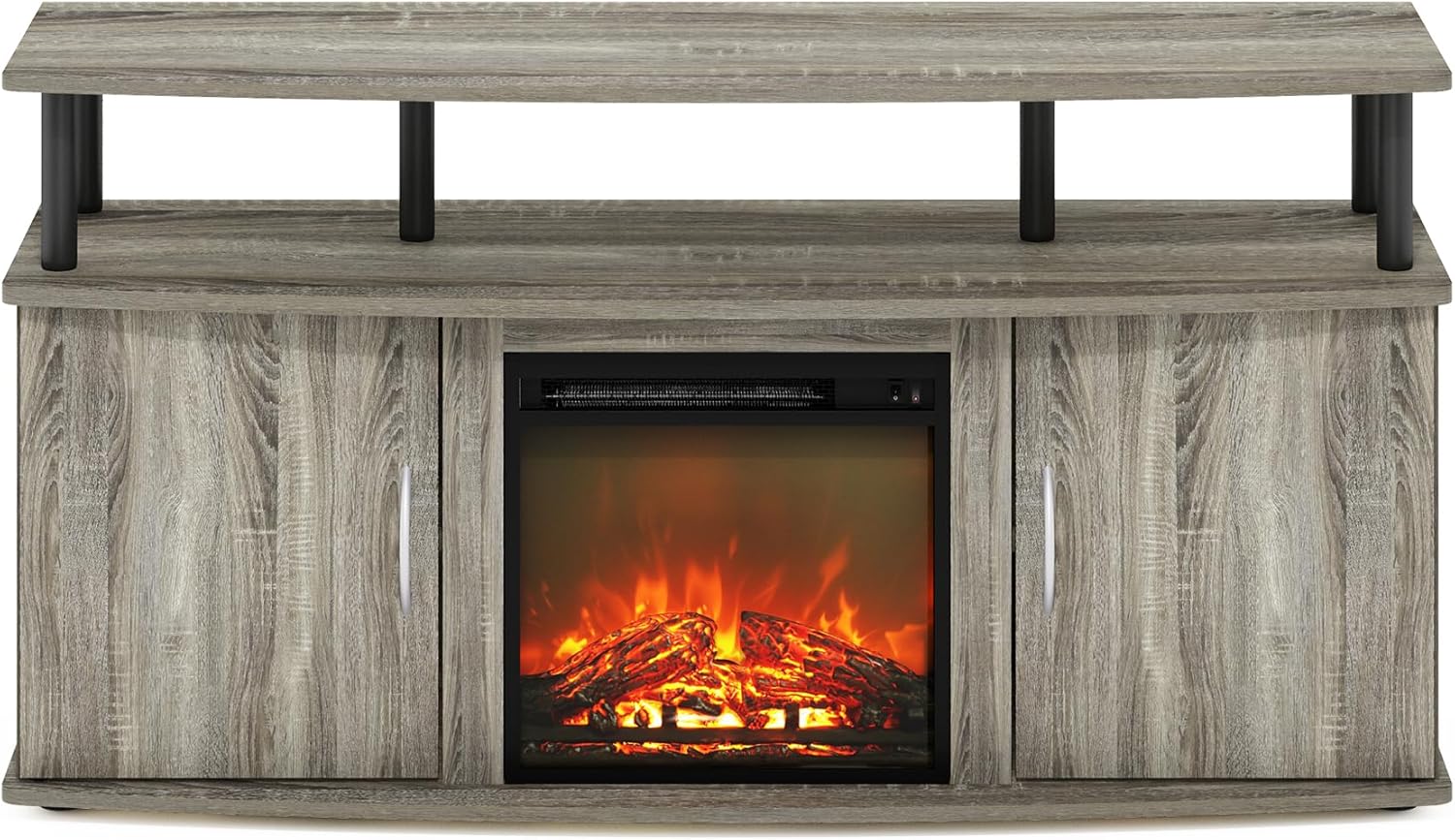 Furinno Jensen Living Room Fireplace Entertainment Center with Doors Storage Cabinet for TV up to 55 Inch, French Oak Grey Black8 Furinno Jensen Living Room Fireplace Entertainment Center with Doors Storage Cabinet for TV up to 55 Inch, French Oak Grey/Black