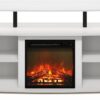 Furinno Jensen Living Room Fireplace Entertainment Center with Doors Storage Cabinet for TV up to 55 Inch, Solid White/Black