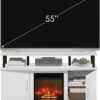 Furinno Jensen Living Room Fireplace Entertainment Center with Doors Storage Cabinet for TV up to 55 Inch, Solid White/Black
