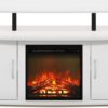 Furinno Jensen Living Room Fireplace Entertainment Center with Doors Storage Cabinet for TV up to 55 Inch, Solid White/Black